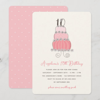 Invitación Chica de pastelitos rosados de margarita 10° cumpl