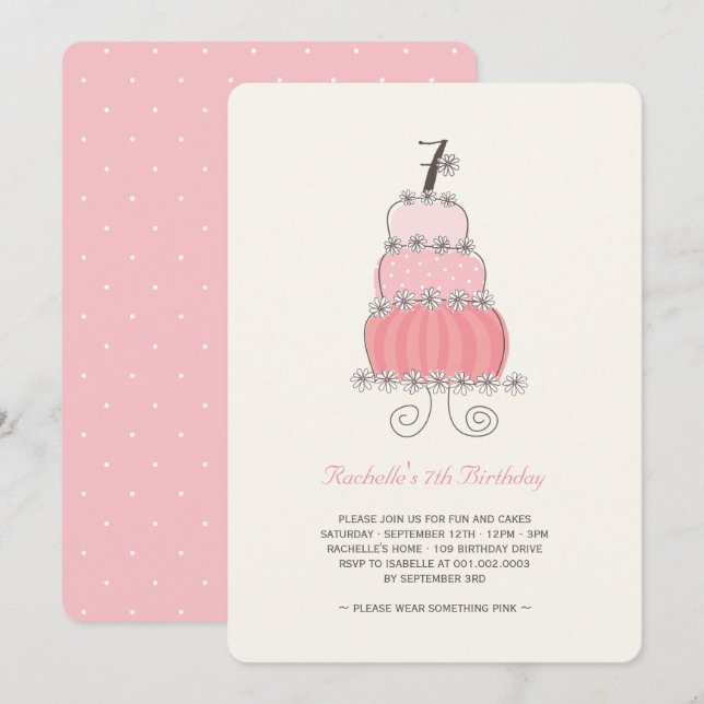 Invitación Chica de pastelitos rosados invitada a la fiesta d (Anverso / Reverso)