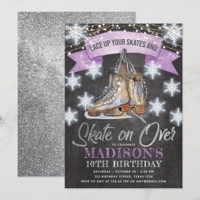 Invitación Chica de patinaje sobre hielo Cumpleaños (Anverso / Reverso)