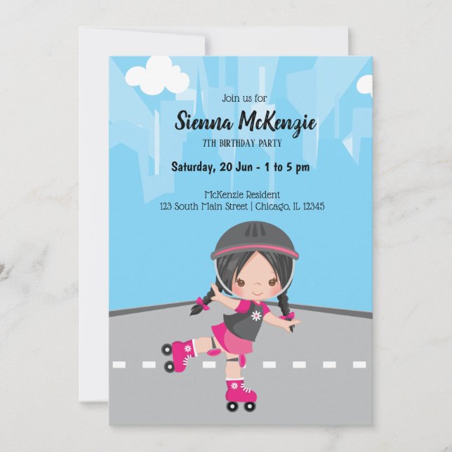 Invitación Chica de patinaje sobre ruedas (Anverso)