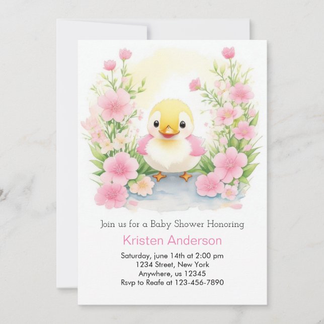 Invitación Chica de pato azul rosado brillante Baby Shower (Anverso)