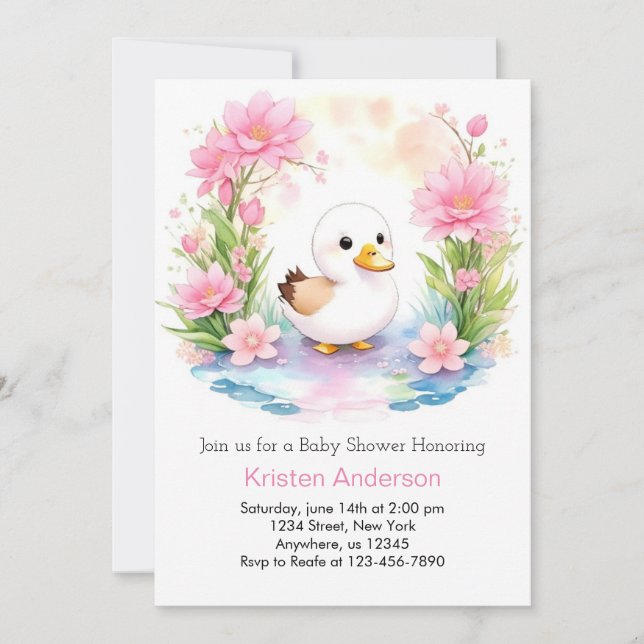 Invitación Chica de pato rosa lindo Baby Shower (Anverso)