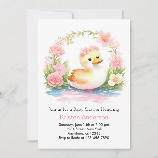 Invitación Chica de pato rosado encantado Baby Shower (Anverso)
