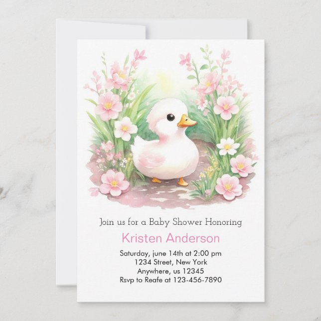 Invitación Chica de pato rosado encantado Baby Shower (Anverso)