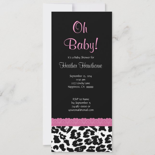 Invitación Chica de patrón leopardo Baby Shower V12 (Anverso)