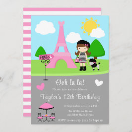 Invitación Chica de pelo de brunette y caniche de cumpleaños