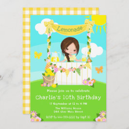 Invitación Chica de pelo marrón de cumpleaños de Lemonade Sta