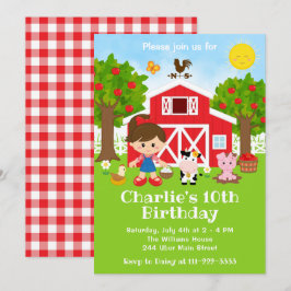 Invitación Chica de pelo marrón de la granja roja de la barny