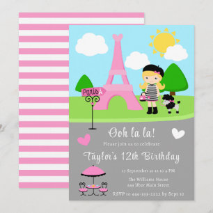 Invitación Chica de pelo rubio de cumpleaños en París y Canic