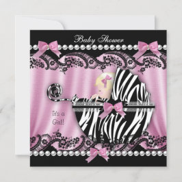Invitación Chica de pelo rubio en baby shower cebra rosa 2