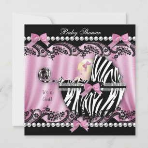 Invitación Chica de pelo rubio en baby shower de cebra rosa 2