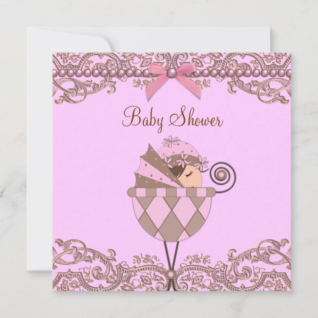 Invitación Chica de Perlas Rosadas Marinas Baby Shower (Anverso)