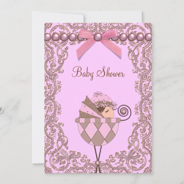 Invitación Chica de Perlas Rosadas Marinas Baby Shower (Anverso)