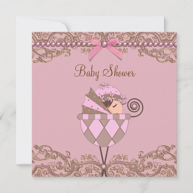 Invitación Chica de Perlas Rosadas Marinas Baby Shower (Anverso)