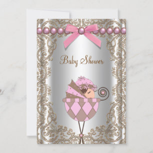 Invitación Chica de Perlas Rosadas Marinas Baby Shower