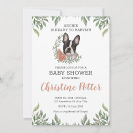 Invitación Chica de perro Bulldog francés Boho Greenery Baby 