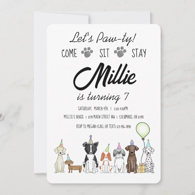 Invitación Chica de Perro Cachorro Cachorro de Cumpleaños Inv (Anverso)