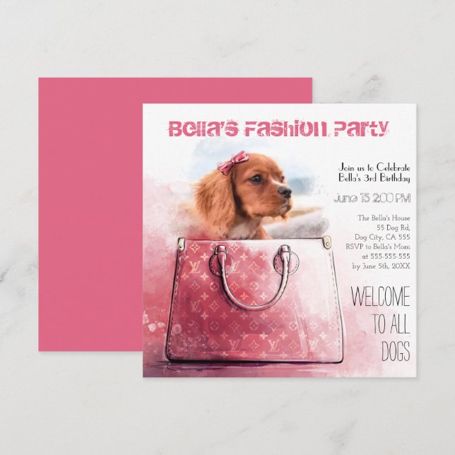 Invitación Chica de Perro Cachorro Cachorro Fiesta  Foto Masc (Anverso / Reverso)