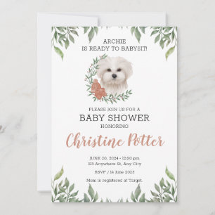 Invitación Chica de perro maltés Boho Greenery Baby Shower