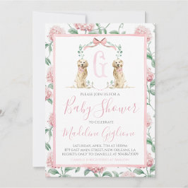 Invitación Chica de Perro Rosa Baby Shower Floral Preppy Sur
