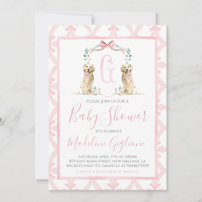 Invitación Chica de perro rosa Baby Shower Preppy Southern (Subido por el creador)