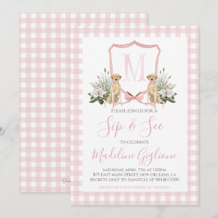 Invitación Chica de Perro Rosa del Sur Preppy Sip & See