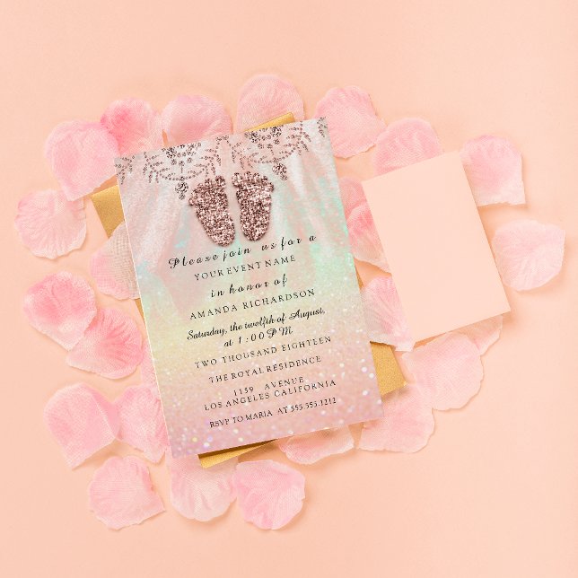 Invitación Chica de pies Baby Shower niño Rosa real encaje Pu (Subido por el creador)