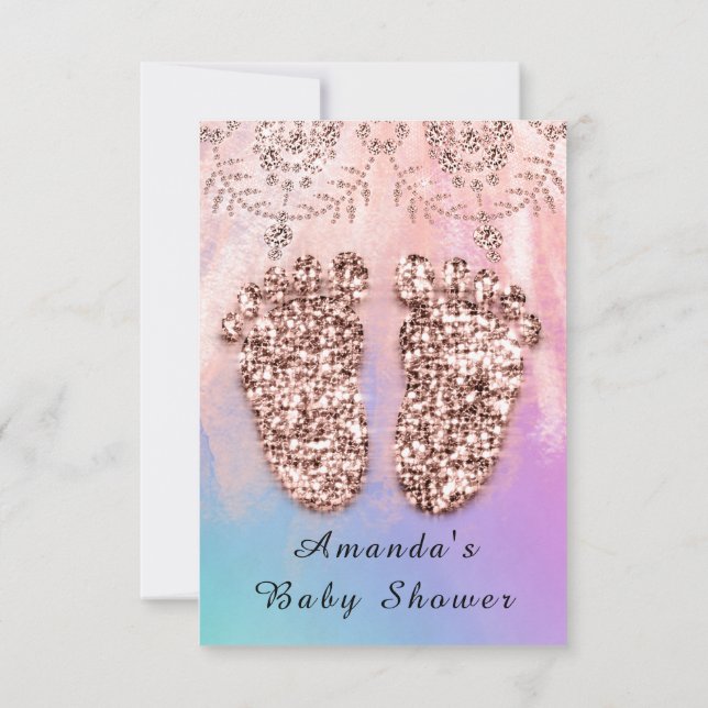 Invitación Chica de pies Baby Shower niño Rosa real piel Purp (Reverso)
