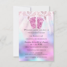 Invitación Chica de pies Baby Shower Royal Purpurina Rosado F
