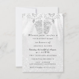 Invitación Chica de pies Baby Shower Silver GRay Royal Boy