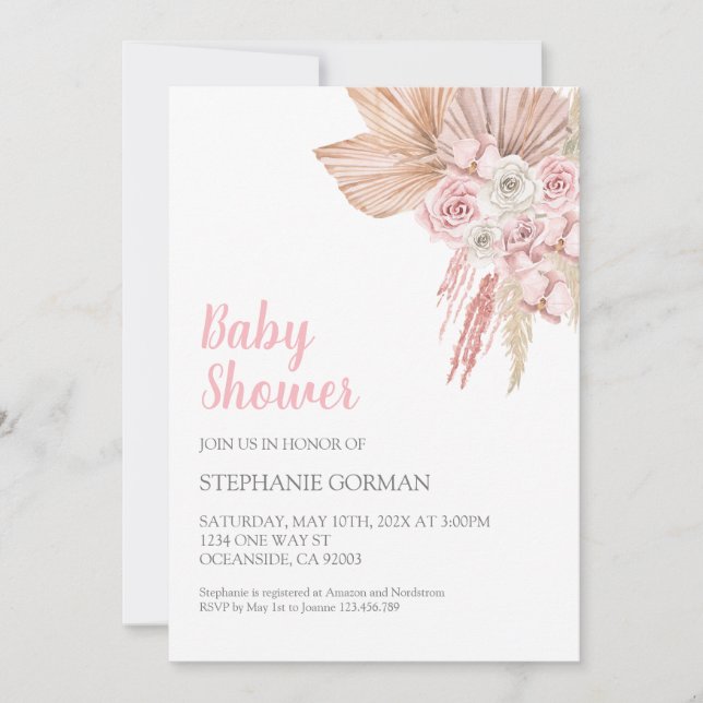 Invitación Chica de Pink Boho Baby Shower (Anverso)