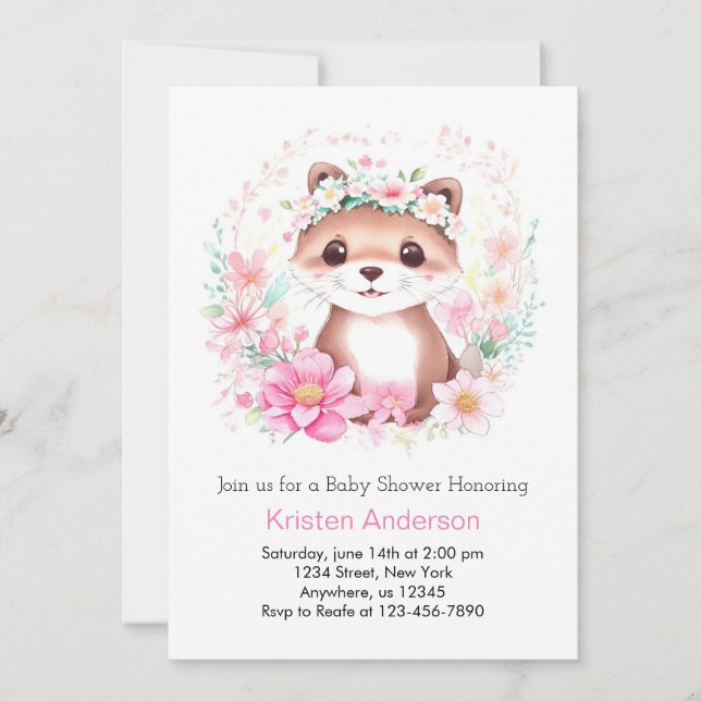 Invitación Chica de Pink Otter Meadow (Anverso)