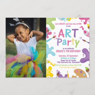 Invitación Chica de pintura arcoiris de la fiesta de cumpleañ