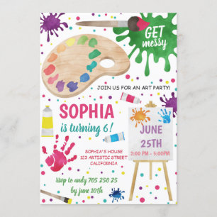 Invitación Chica de pintura desordenada Fiesta de arte Cumple