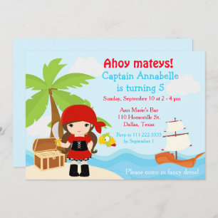 Invitación Chica de piratas de Brunette