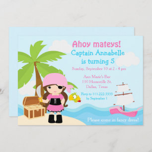 Invitación Chica de piratas de Brunette