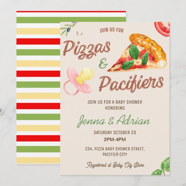Invitación Chica de Pizza y Pacificadores Co-Ed Baby Shower (Anverso / Reverso)