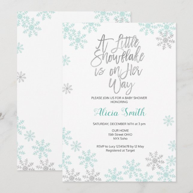 Invitación Chica de plata Baby Shower del país de las (Anverso / Reverso)