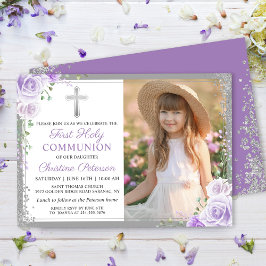 Invitación Chica de Plata Floral Púrpura 1ª foto de Santa Com