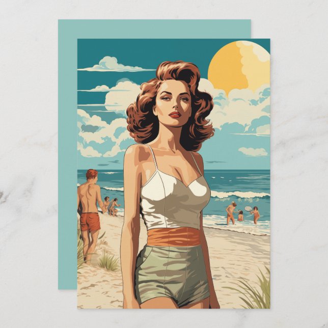 Invitación chica de playa de 1950 (Anverso / Reverso)