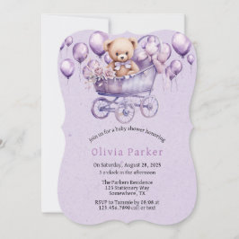 Invitación Chica de portaequipajes de Teddy Bear Lavender Bab
