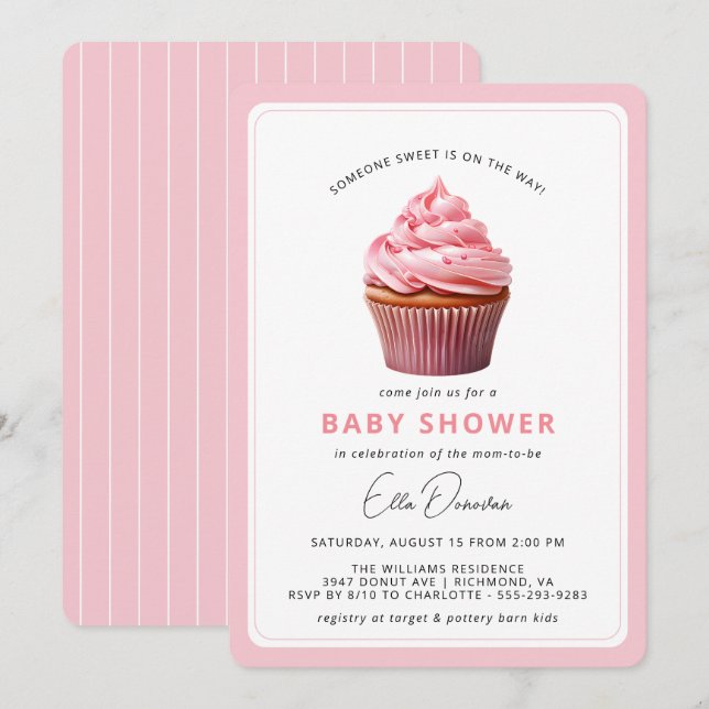 Invitación Chica de postre pastelito rosado  pastel Baby Show (Anverso / Reverso)