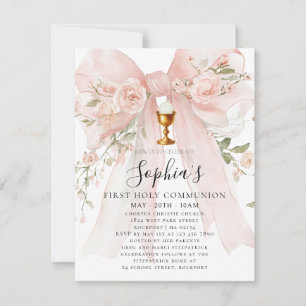 Invitación Chica de PRESUPUESTO Primera Comunión Lazo Rosa 