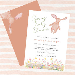 Invitación Chica de primavera Baby Shower Conejo Rosa Flores