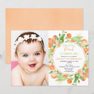 Invitación Chica de primer cumpleaños, foto temática de meloc