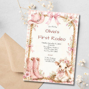 Invitación Chica de Primer Rodeo Rosa Cumpleaños 1