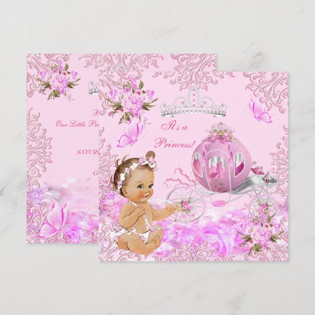 Invitación Chica de Princesa Baby Shower Carrito rosa (Anverso / Reverso)