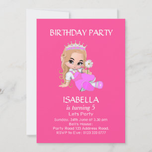 Invitación Chica de princesa linda en fiesta de cumpleaños 5 