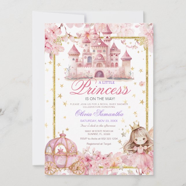 Invitación Chica de Princesa Magnífica Baby Shower (Anverso)