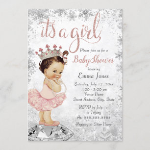 Invitación Chica de Princesa Rosa Plata de Snowflake Baby Sho